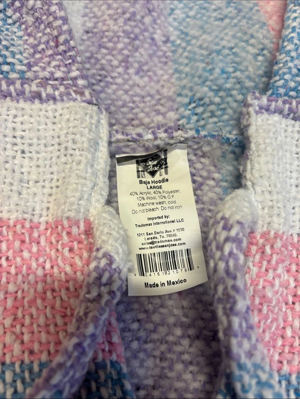 Pastel Striped Hooded Baja Sweater - Pink, Blue, White